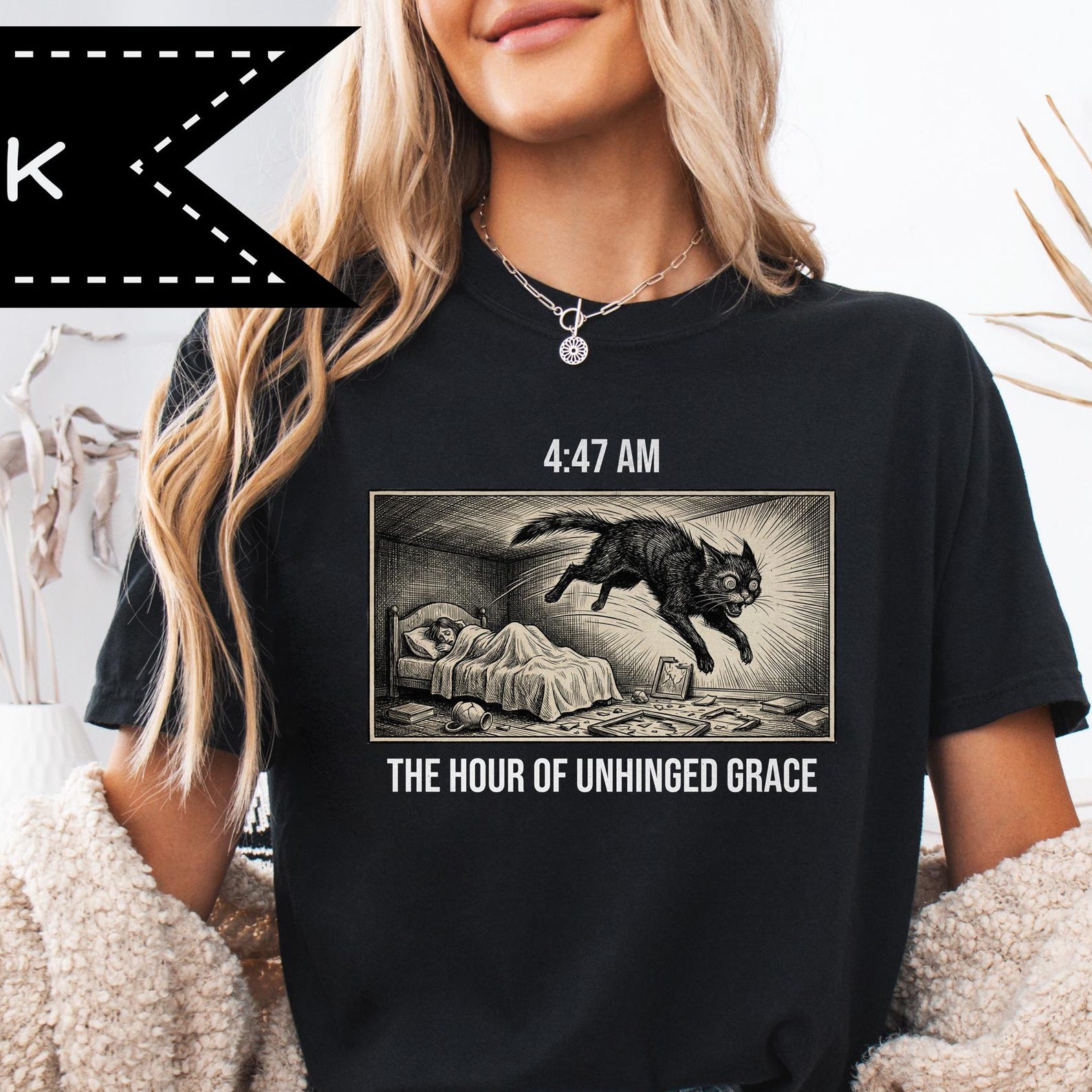The Hour of Unhinged Grace Cat Shirt, Funny Kitten Graphic Tee L