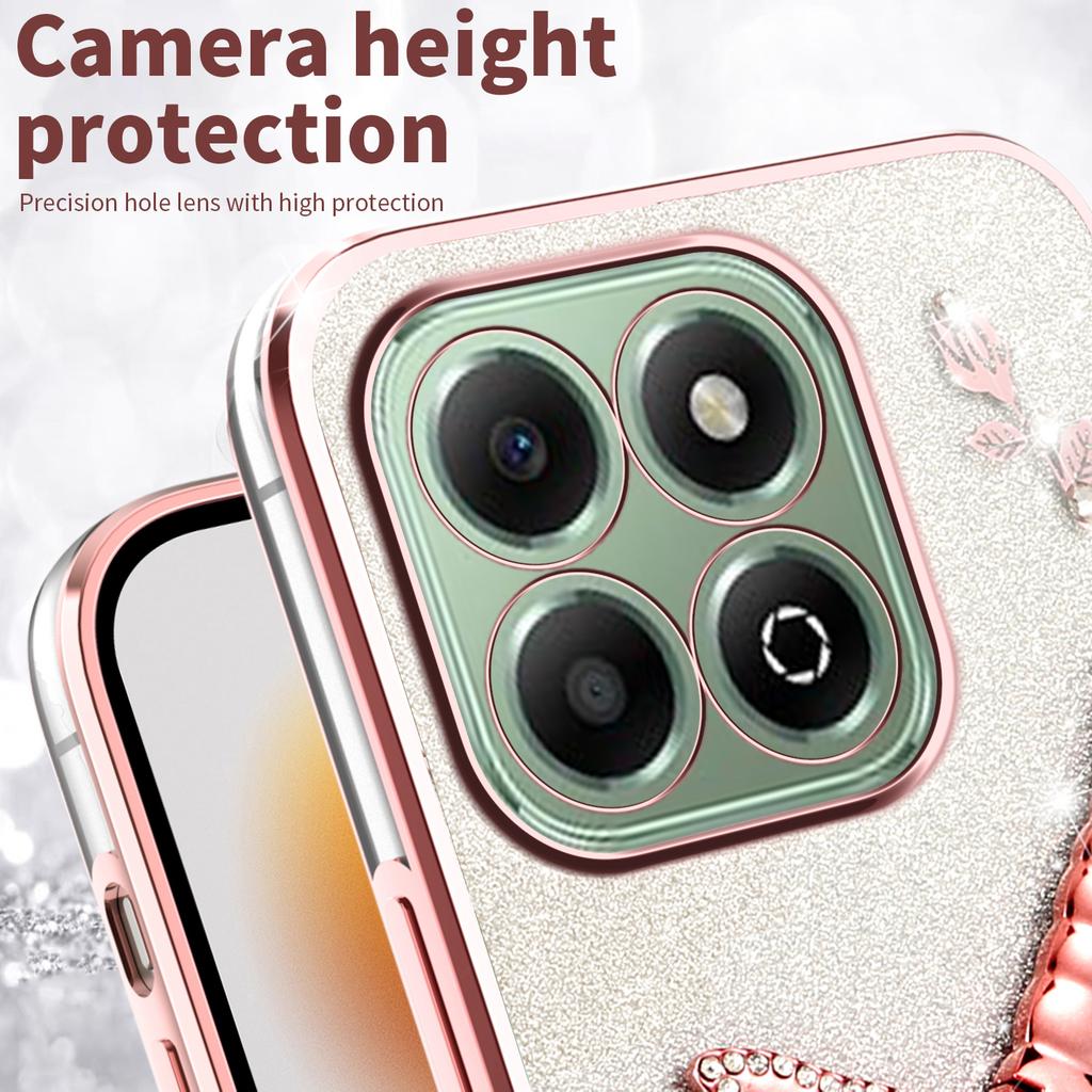 KADEM For Honor X6b 4G Case Dragonfly Kickstand TPU Flowers Glitter Phone Cover