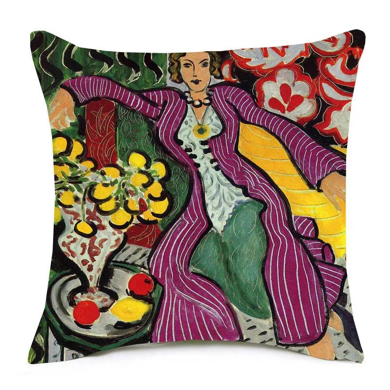 Henri Matisse Printed Cushion Cover Portrait Oil Art Painting Decorative Pillowcase Home Decor Polyester Cotton Linen 45X45cm