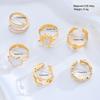 IF ME 6-Piece Fashionable Heart-Shaped Sun-Moon Sunflower Geometric Irregular Glitter Drip Ring Set Women's Holiday Party Jewelry