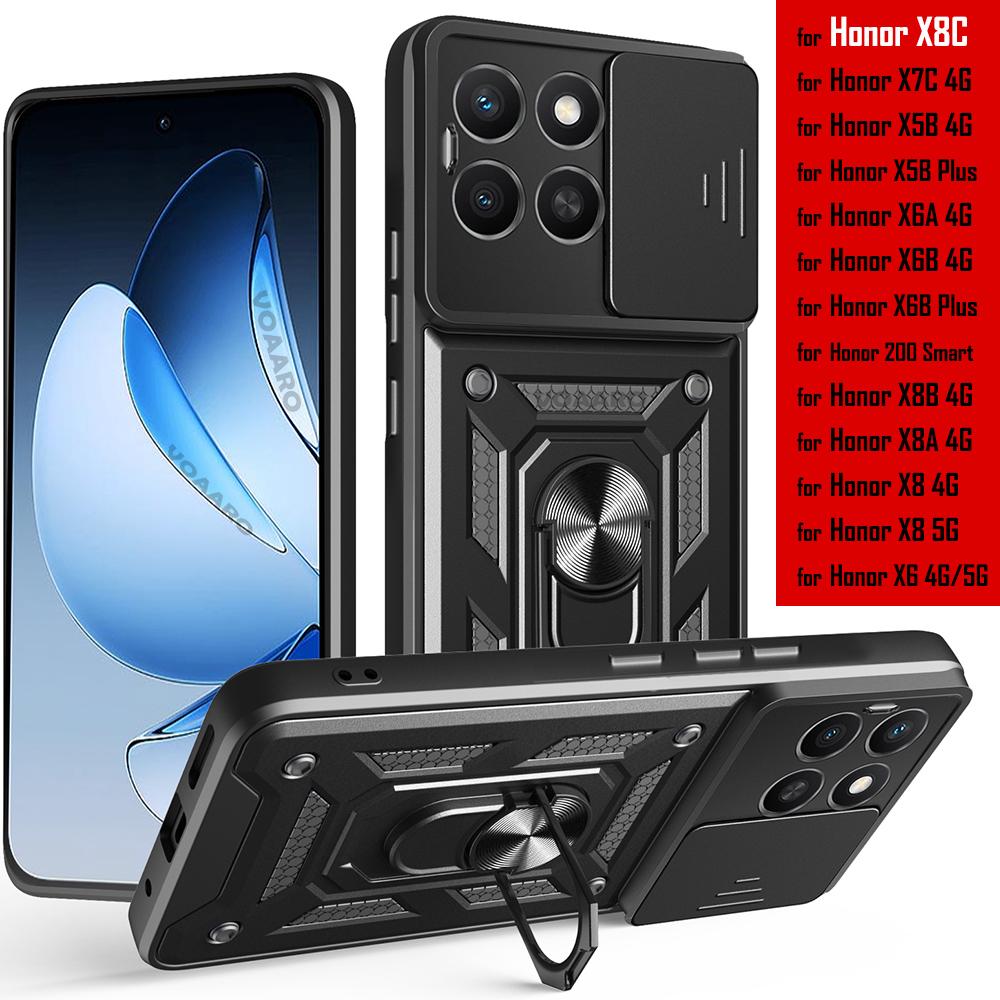 Slide Lens Armor Funda for Honor X8C 4G Case Magnetic Ring Cover for Honor X5 X5B X6A X6B Plus X7 X7A X7B X7C X8A X8B X8 4G Case