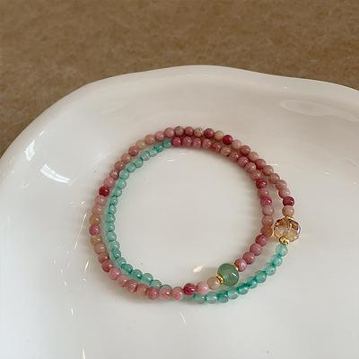 Color Matching Natural Stone Beaded Double-Layer Stacked Elastic Bracelet Women'S Retro Light Luxury Elegant Personalized Versatile Bracelet Jewelry