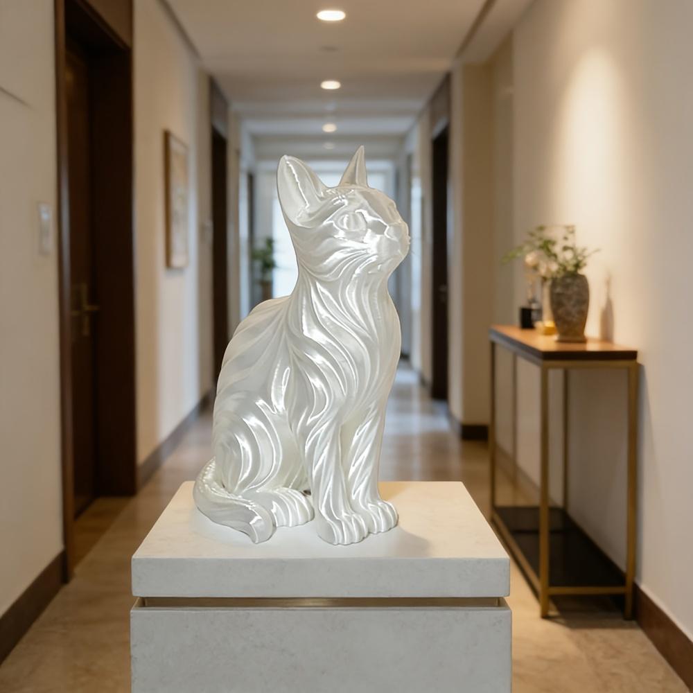 Modern Wave Cat Statue, Sitting Cat Ornament with Wave Curling Hair, Creative Home Office, Desktop Decoration, Living Room