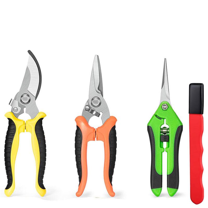 4PCS Gardening Tools Scissors Garden Scissors Set With Sharpening Stone Stainless Steel Pruning Shears With Sharp Blades Curved