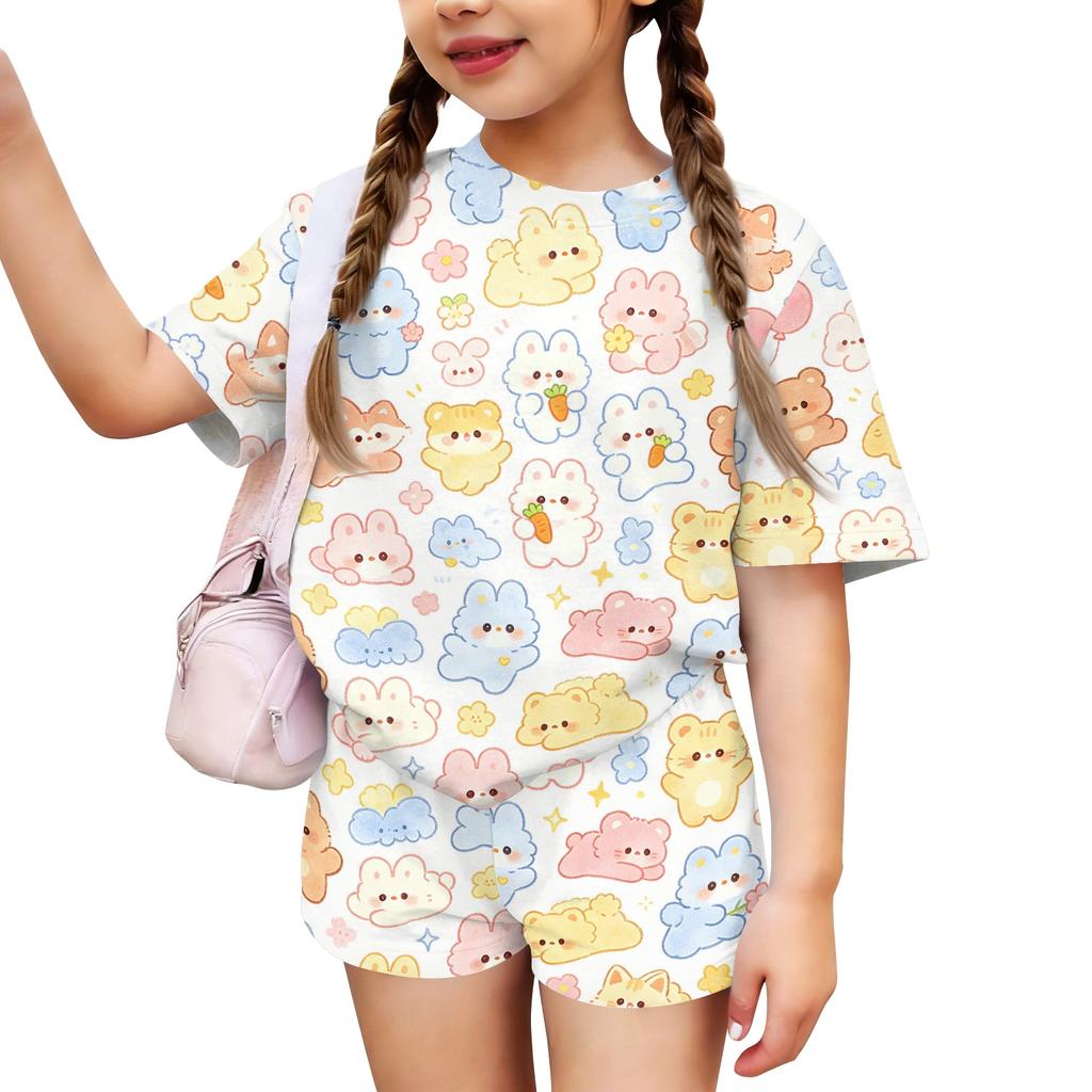 Kids Casual Short Sleeve Shirt and Shorts Set Animal Print Two Piece Outfit Lightweight Comfortable Summer Wear for Boys and Girls