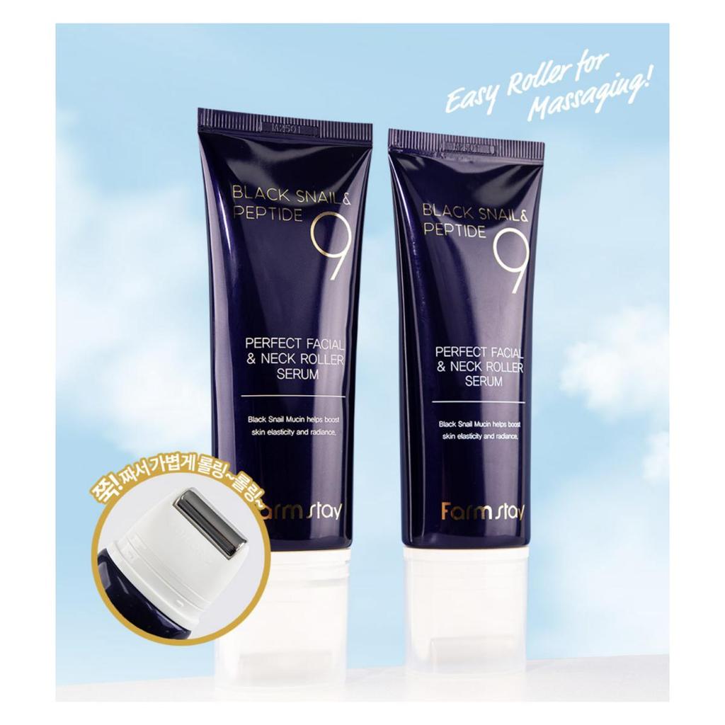 [Farmstay] Black Snail & Peptide 9 Perfect Facial & Neck Roller Serum 100ml