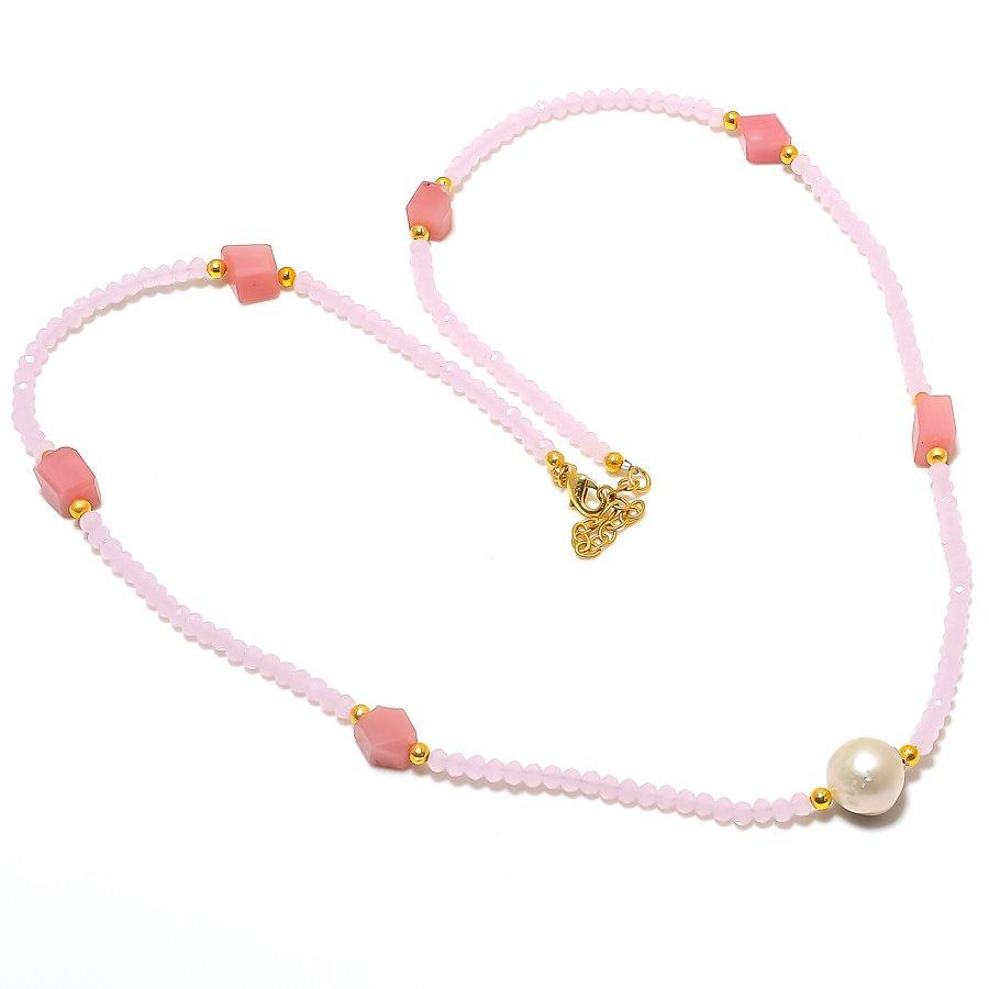 Pink Opal Gemstone Handmade 925 Sterling Silver Jewelry Necklace 18" GK-564