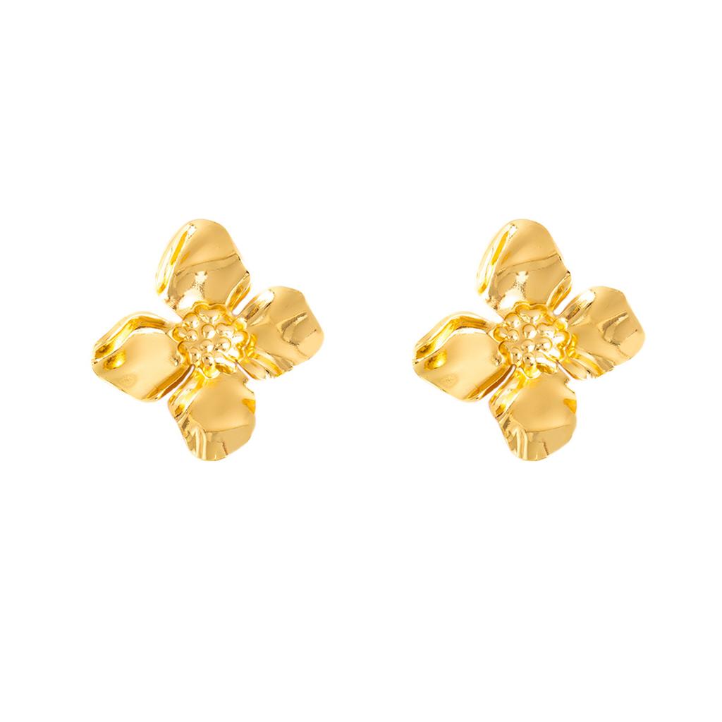 Retro Gold Style Flower Stud Earrings Light Luxury High Sense Natural Style Niche Earrings Women