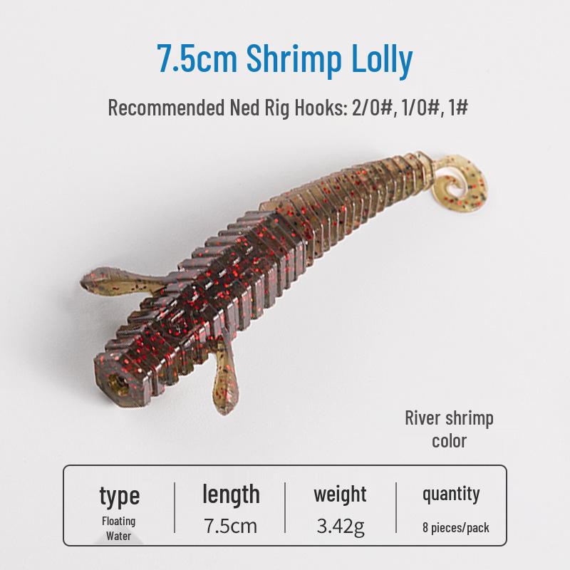 Yanbangbang Floating Soft Shrimp Lure for Black Pit Bass & Mandarin Fish, Artificial Worm Bait, Free Ned Rig.