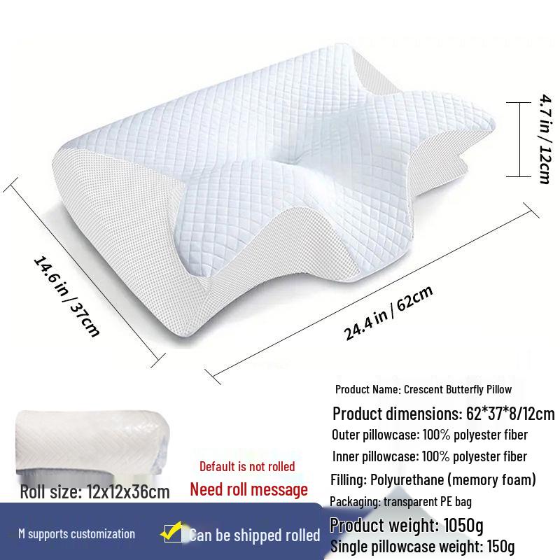 Polštář na podporu krku z paměťové pěny s pomalým návratem ve tvaru půlměsíce