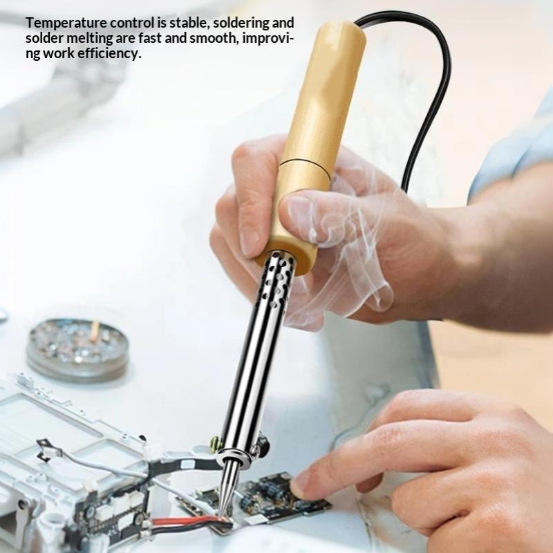 Electric Mini Soldering Iron 220V 30-100W Adjustable Temp Wood Handle for Small Electronic Repair DIY Projects