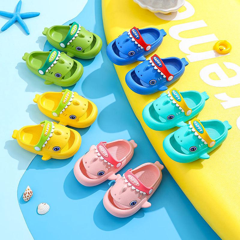 Shark EVA Perforated Summer Sandals for Kids - Non-slip Cartoon Indoor Slippers for Boys and Girls.