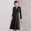 Fashion and Casual POLO Collar Knitted Dress for Women, Spring and Autumn High Waisted Design, Simple A-line Skirt