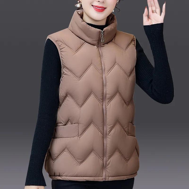Autumn and Winter Cotton Vest Wear Age-reducing Vest Stand Collar Cold-proof Mother Vest Light and Loose Cotton Vest Women