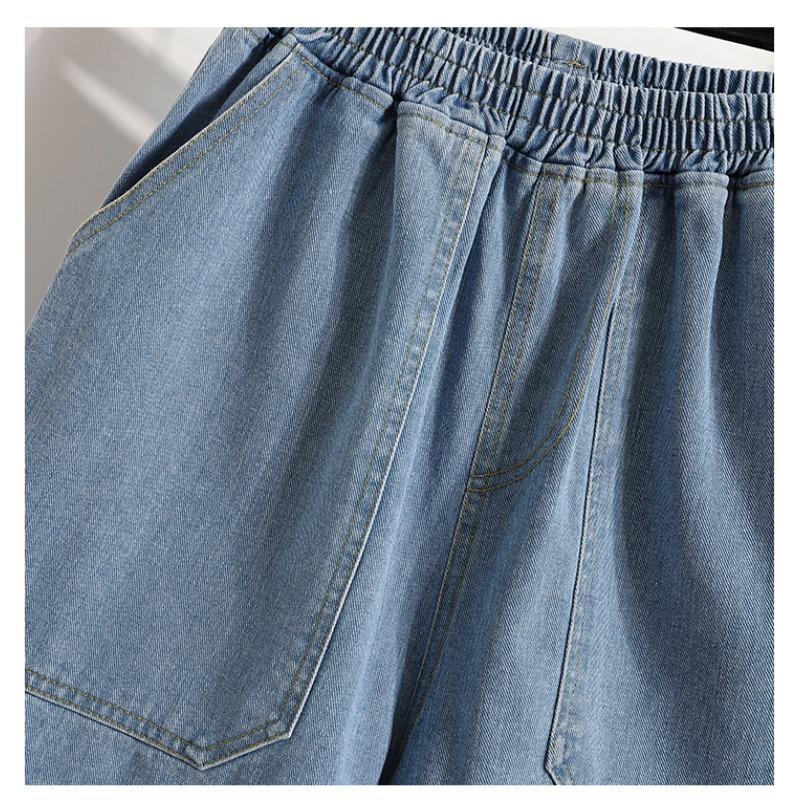 DIMANAF 2026 Summer New Plus Size Women High Waist Elastic Wide Leg Denim Shorts Pants Cotton Casual Lady Bottoms