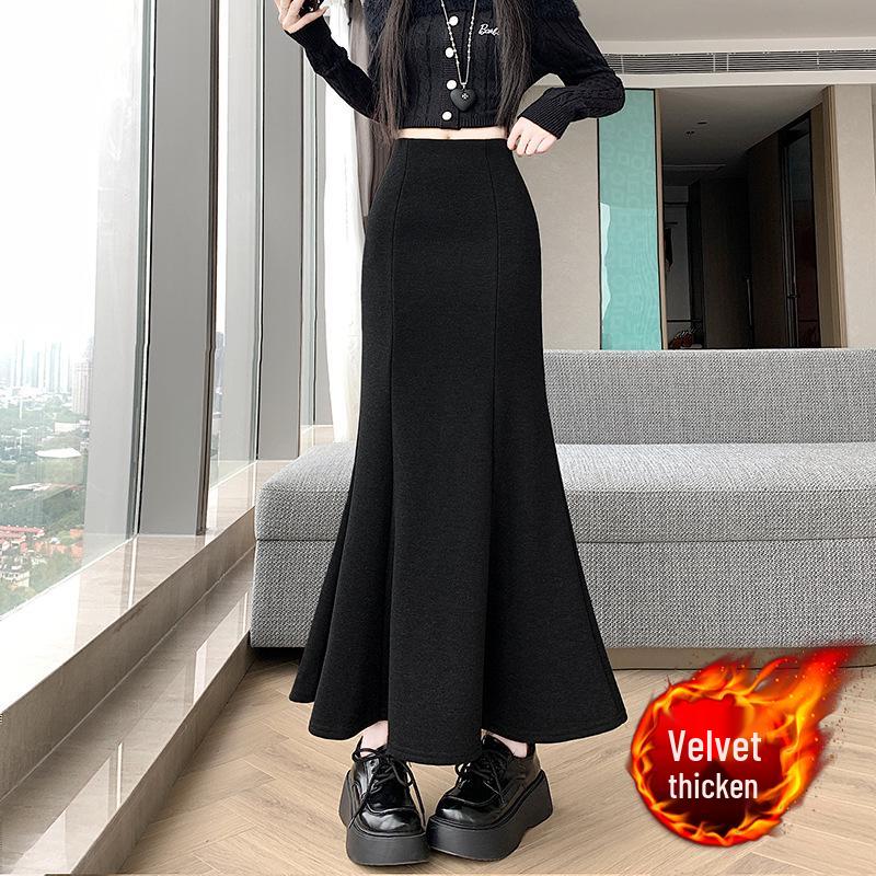 High Waist Woolen Fishtail Skirt - Autumn/Winter 2026, Slimming A-Line Long Skirt for Women.