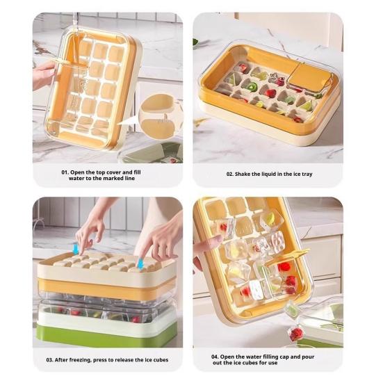 Press-Release Ice Cube Tray with Lid Food-Grade Silicone Popsicle Mold for Freezer Leak-Proof Stackable Ice Maker for Home Party