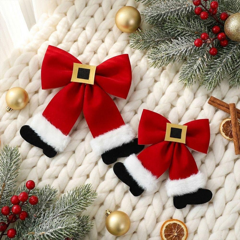 Red Christmas Bowknot Decoration Belt Bowknot Christmas Bow Pendant  Home Decoration