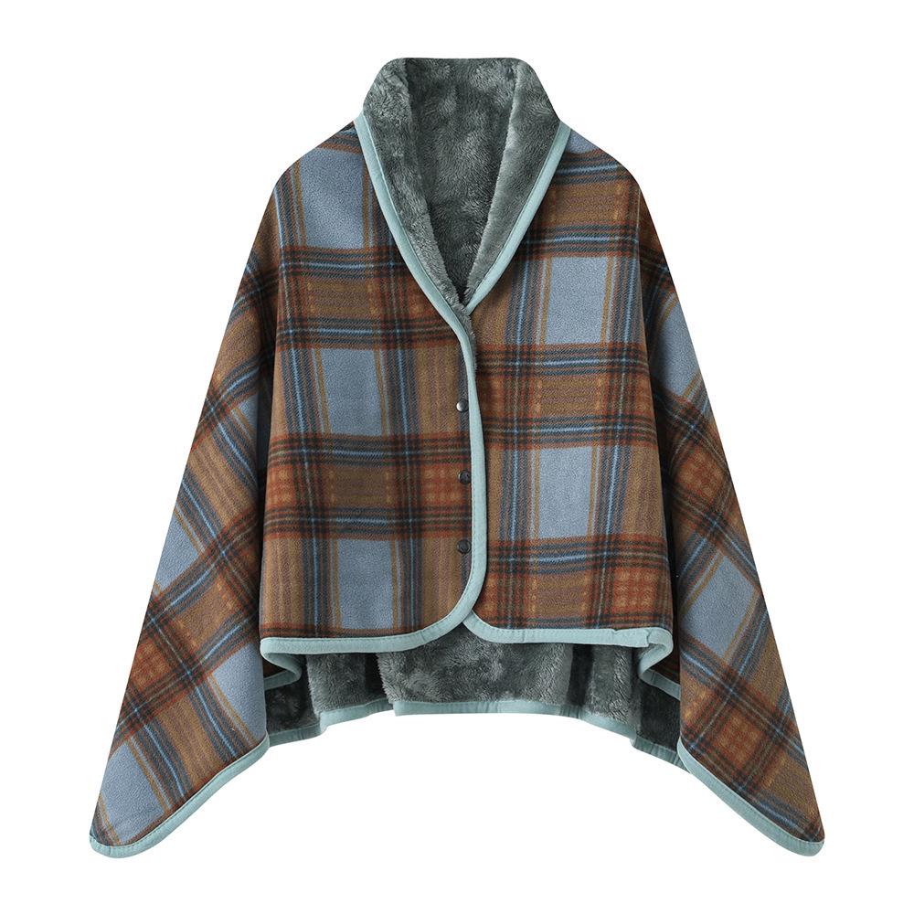 Double-Layer Fleece Shawl Blanket with Buckle - Warm, Multifunctional Office Blanket for Women