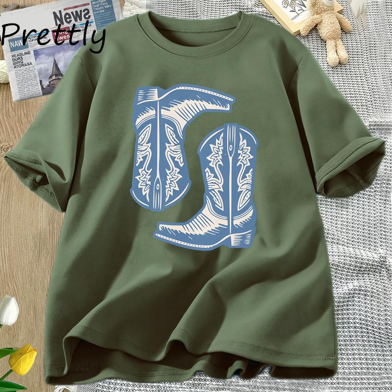 Vintage Western TShirts Cowboy Boots T Shirt Womens Western Cowgirl Trendy Graphic Tee Country Vintage Oversize Cotton Tees