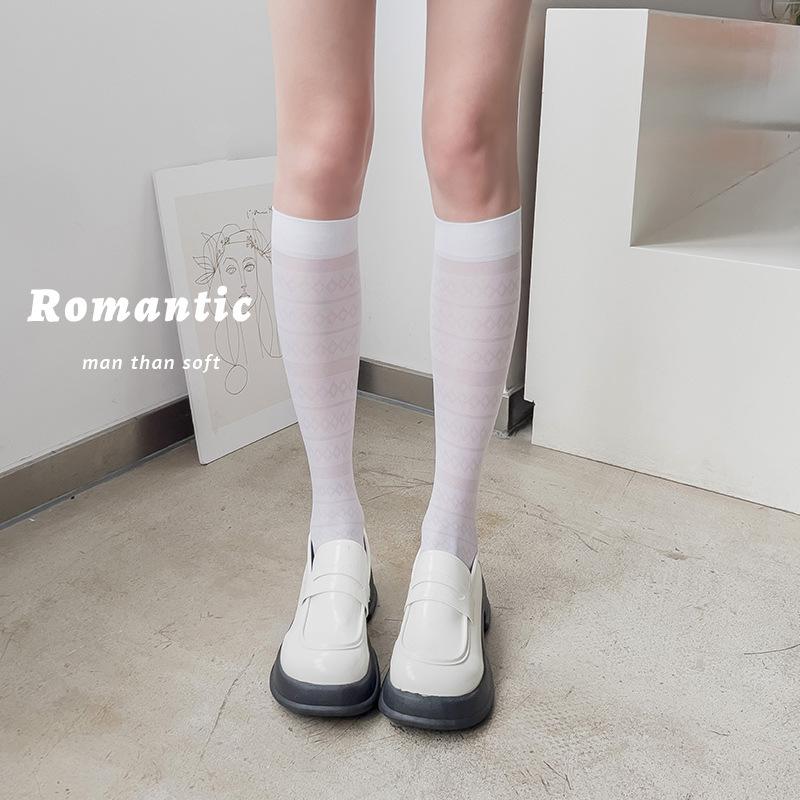 Women's Summer Thin Mesh Horizontal Stripe Lace Calf Socks