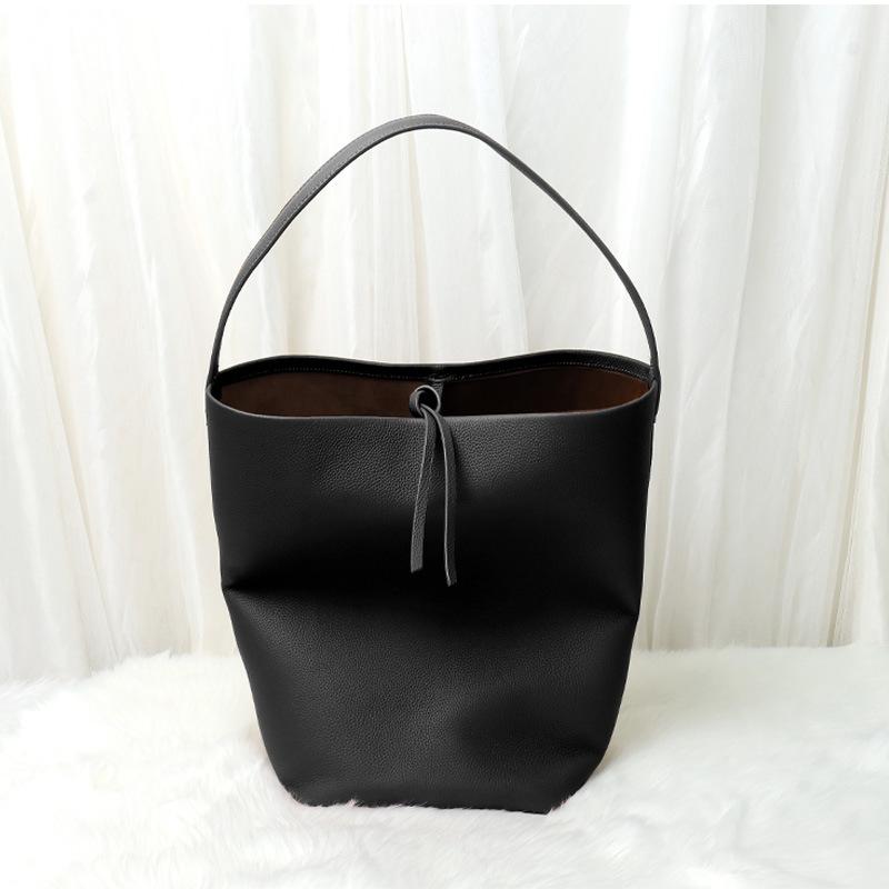 High-grade first-layer Togo cowhide Japanese and Korean lazy style leather bucket bag large capacity shoulder leather tote bag casual