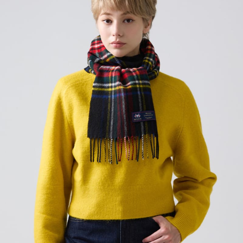 ABRAHAM MOON Merino Wool Muffler 25cm - Black Stuart