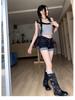 Women's High-Waisted Denim Shorts - Water-Washed, Rolled Hem, Slimming A-Line Fit, Stretchy and Hip-Hugging. Perfect for Summer 2026 Hot Girl Style.