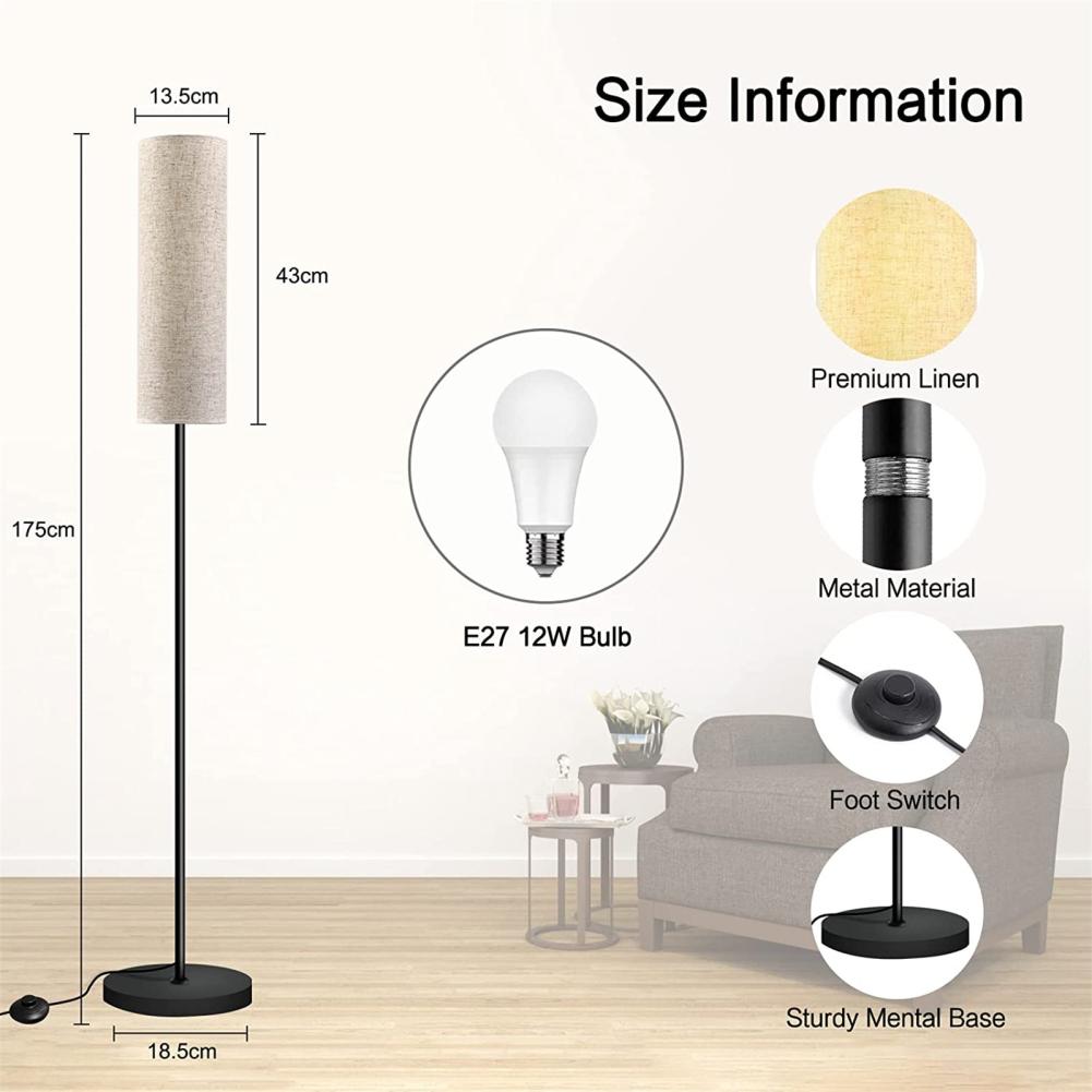 Large LED Floor Lamp With 3 Color E27 Light Bulb 3 Colors Dimmable Reading Light Linen Lampshade Lamp For Bedroom Living Room