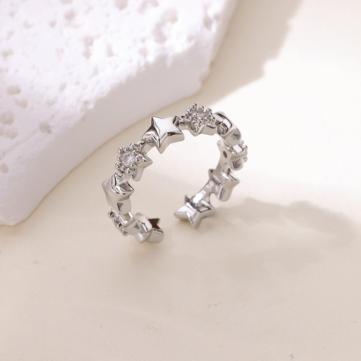 

Element exquisite cross moon flower micro inlaid zircon ring temperament high sense ring fashion Opening adjustable