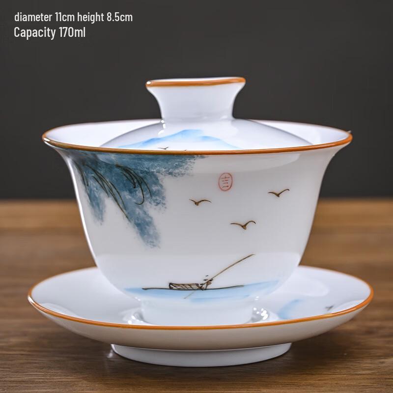 Shangqi Hand-Painted Celadon Porcelain Gaiwan