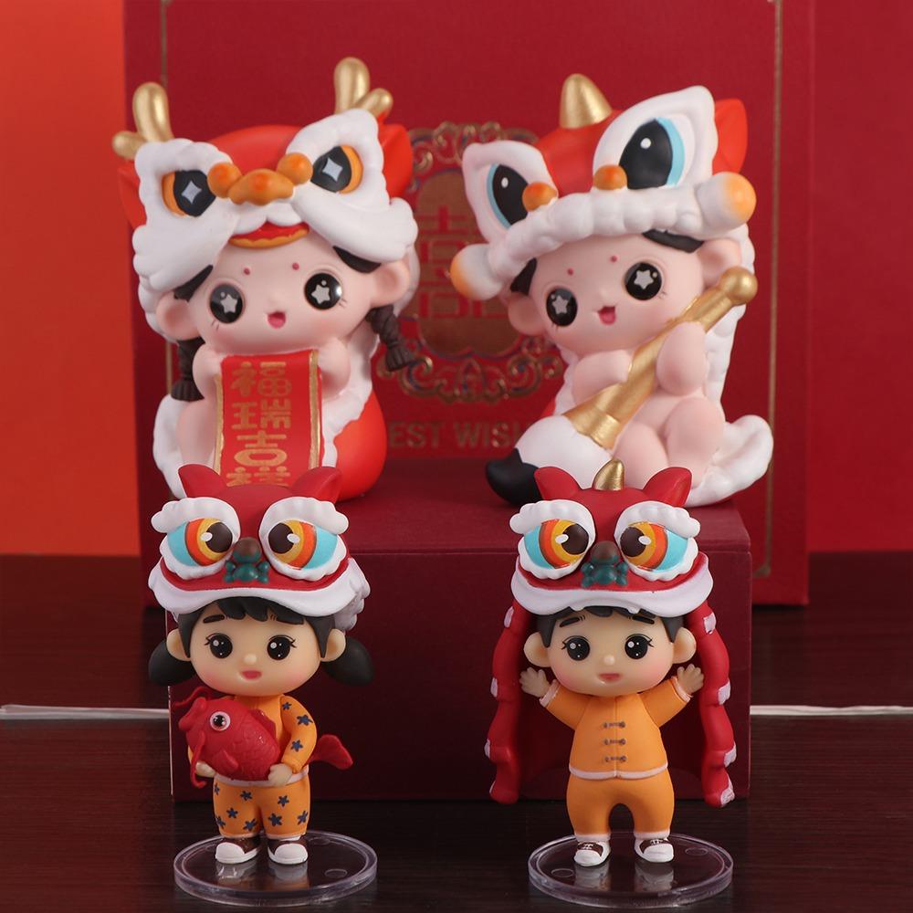 Koi Boy Girl Lion Dance Doll Ornament PVC New Year Miniature Ornaments  Car Accessories
