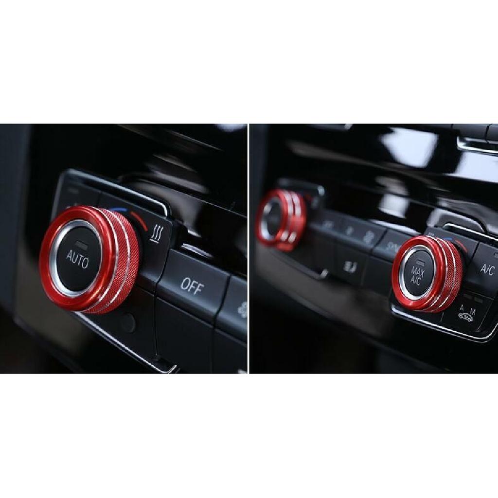 For BMW X1 F48 2016-2020 Aluminum alloy red console AC CD knob ring trim 3pcs