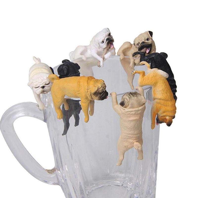 

6/8Pcs Creative Animal Cup Hanger Figurines Realistic Cats Dog Miniature Ornaments Wine Glass Charm Drink Markers Decors 1