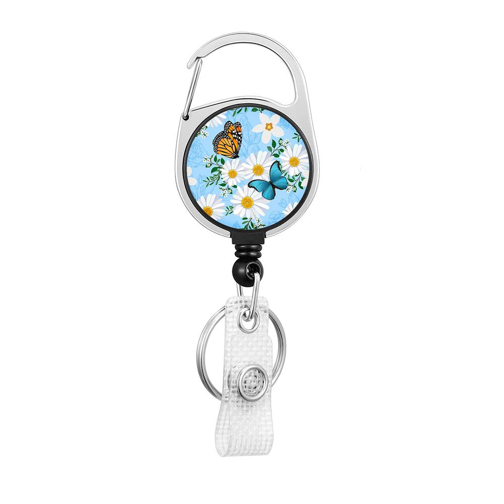 Flower Butterfly Chrysanthemum Doctor ID Badge Clip Lanyards Holder Porta Credencial Reel Nurse Retractable Keychain Wholesale