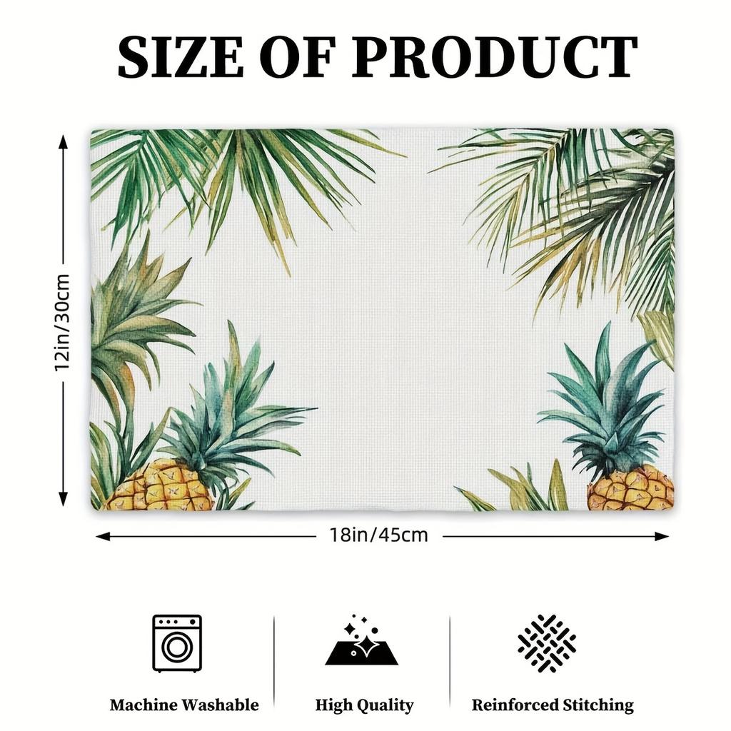 4pcs Pineapple Leaf Illustration Placemats, Durable Polyester Rectangular Table Mats, 12" X 18", Ideal for Dining, Kitchen, Party Decor, Home Accents