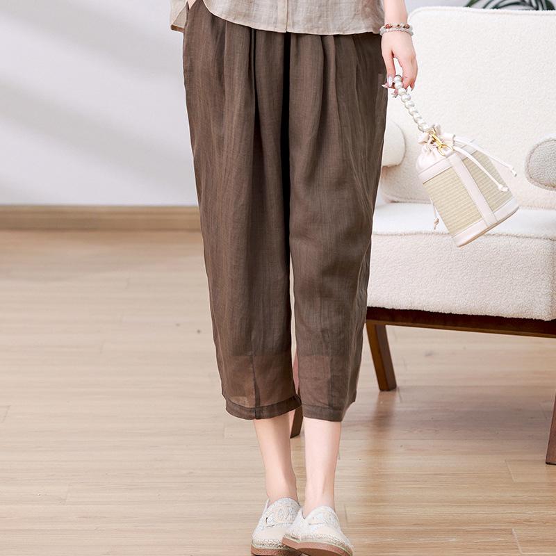 

Женские летние брюки-кюлоты из рами класса люкс - Легкие, повседневные, из хлопка и льна XL (recommended 130-145 jin)