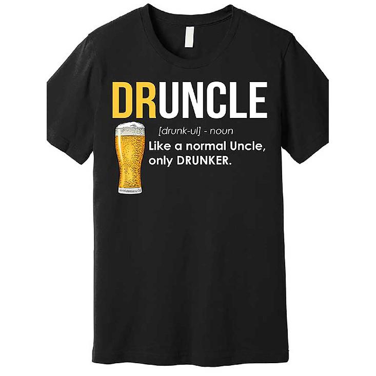 Funny DRUNCLE T-Shirt - Humorous Uncle Design with Beer Glass Illustration, Phonetic Pronunciation and Definition, Casual Tee - Ideal Gift for Family S чёрный