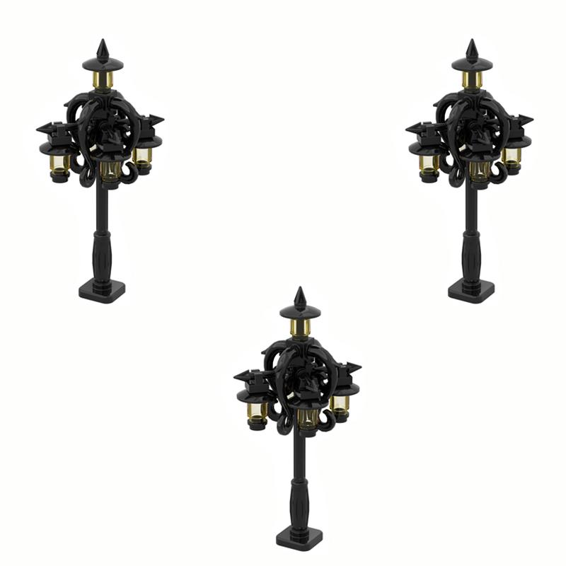MOC Steine Mittelalter Alchemie Raum Küche Zauberer Trank Bausteine Teufelsquelle Schloss Straßenlaterne Hexen Figuren Szene Schädel