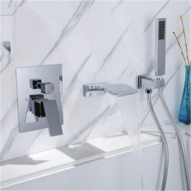 Tuqiu Gray Bathtub Shower Faucet Set Brass Bath & Shower Faucet Bathtub Faucet Mixer With Handheld Waterfall Bathtub Tap Black