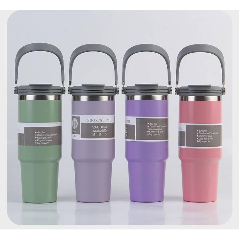 Stylish Modern Vacuum Insulated Car Cup With Straw And Handle 30oz 20oz