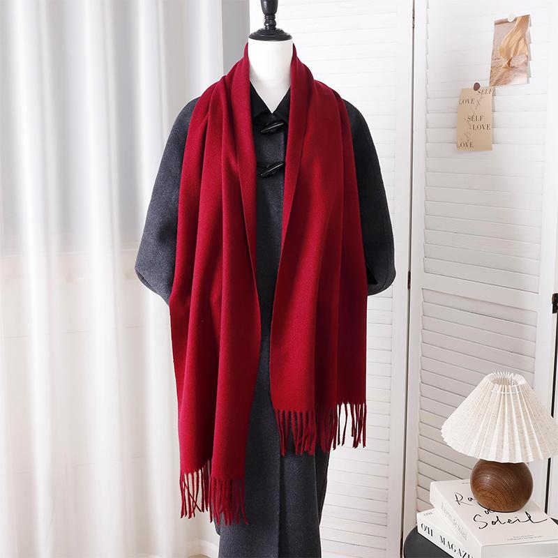 New Designer Luxury Women Warm Scarf Winter Cashmere Shawls Thick Solid Neckerchief Hijab Wraps Tassls Pashmina Foulard