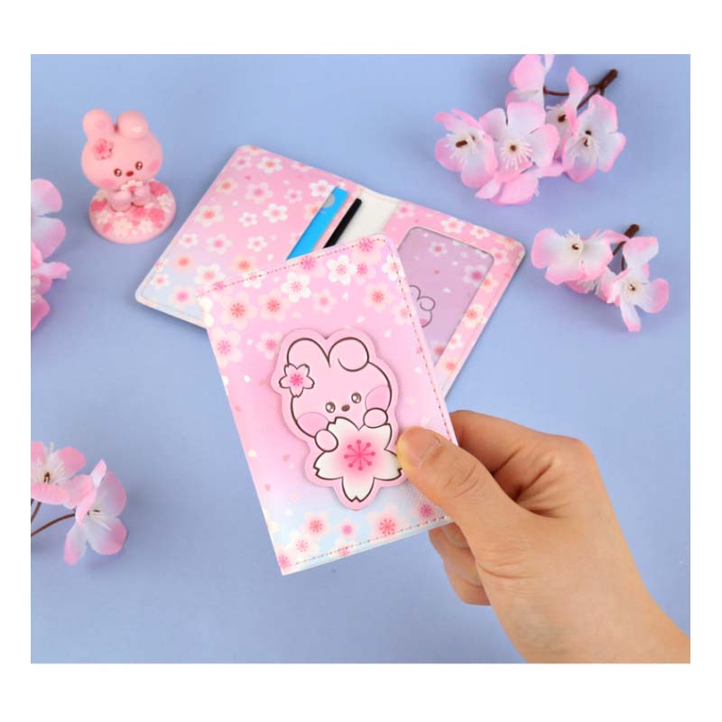 Estuche para tarjetas con parche de cuero oficial de BTS BT21 CHEERY BLOSSOM Auténtico