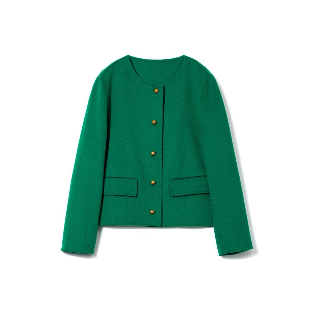 Sheep Wool Double-sided Woolen Coat Small Coat Single-breasted Short Round Neck Temperament Coat Women