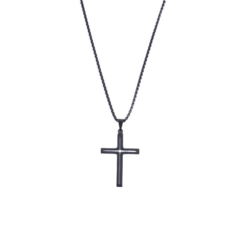 Trendy Stainless Steel Hollow Cross Necklace - Unisex Hip Hop Jewelry
