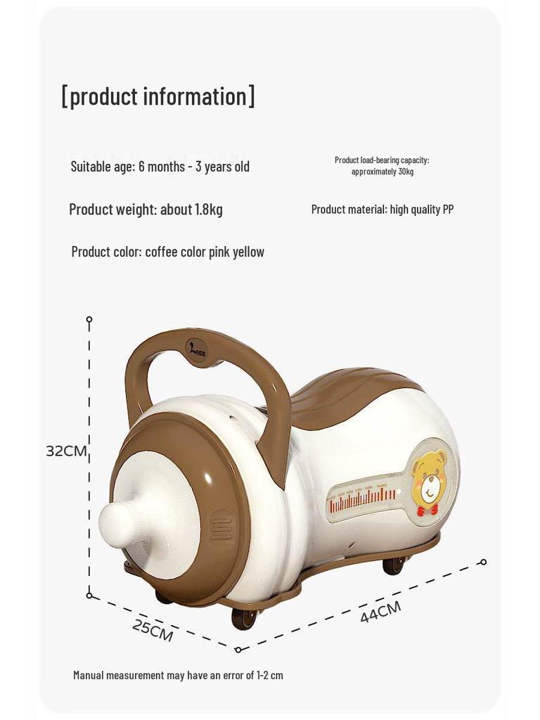 Musical Peanut Car Baby Walker: Four-Wheel Scooter with Silent, Universal Wheels and Anti-Rollover Slider