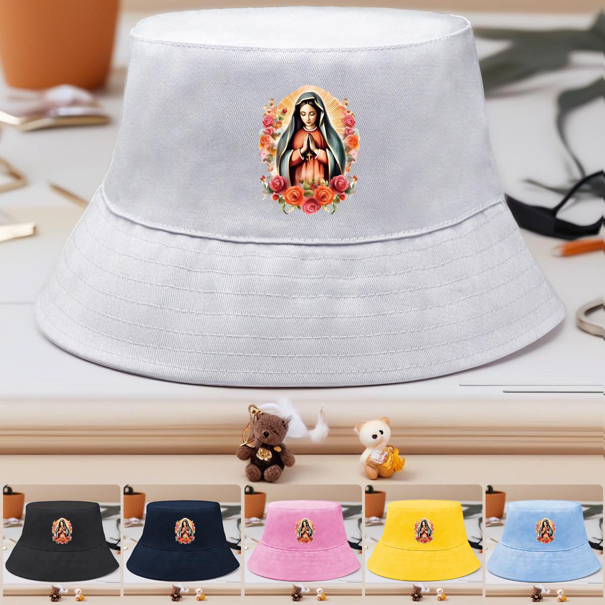 

Bucket Hat With Virgin Mary Print , Our Lady of Guadalupe Men s Cap Sun Protection Lightweight Unisex Basin Hat as the picture темно-синього кольору