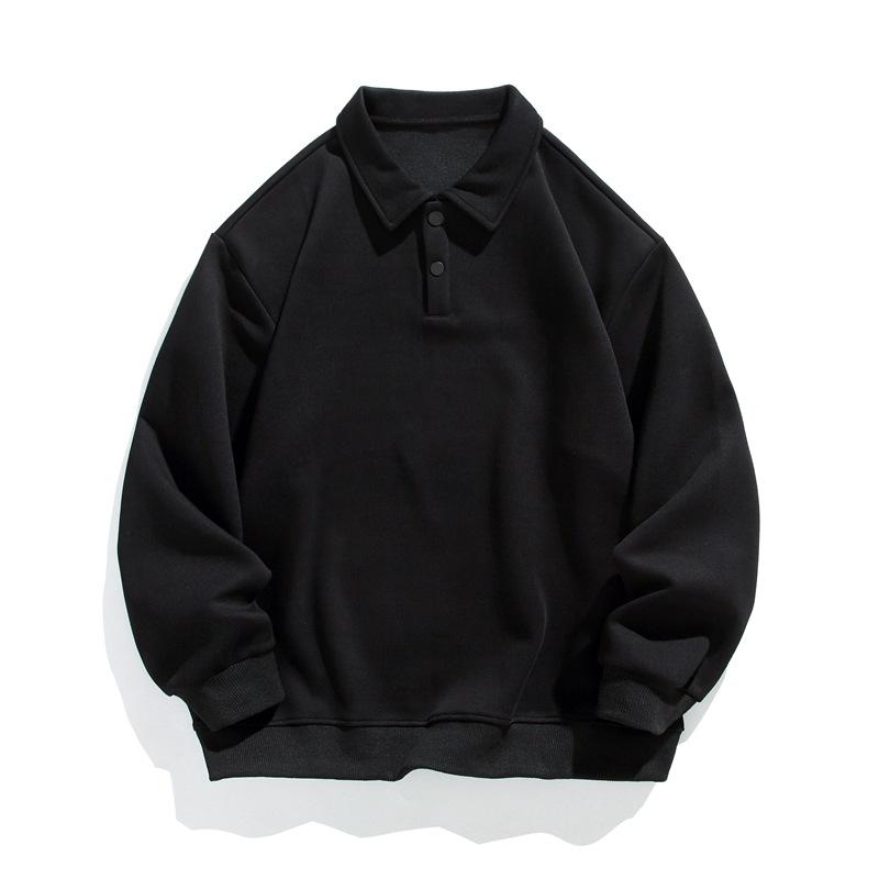 Spring and Autumn New Men's Korean Style Lapel Solid Color Light Plate Long-sleeved Polo Shirt Trendy Couple Versatile Sweatshirt