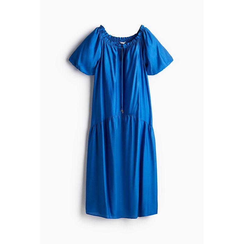 

HM S/S 2025 Women s Clothing Dress Autumn New Drawstring Design Shirt Short Sleeve Collar Dress 1276491 Bright Blue 175/128