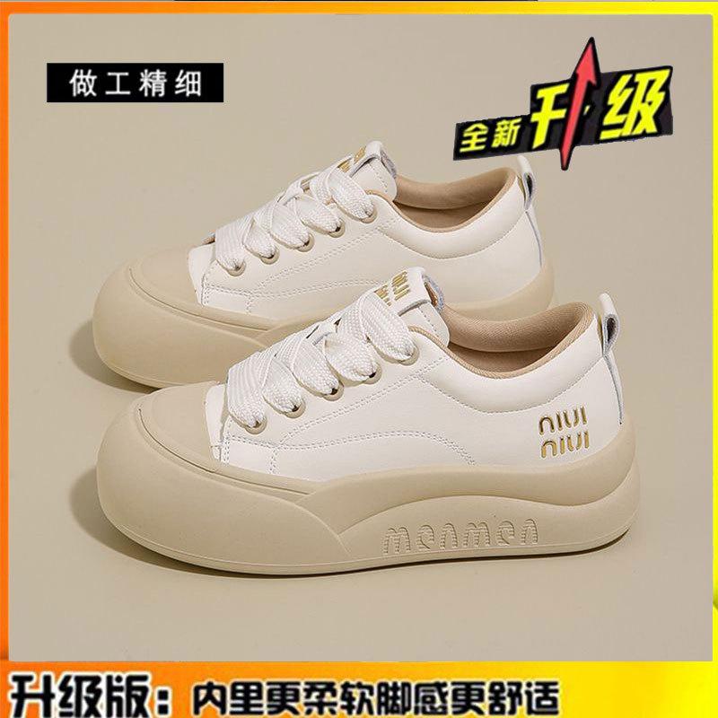 

Leather platform white shoes women s shoes 2025 spring and summer students versatile soft-soled bread casual shoes heightening sports board shoes 40
